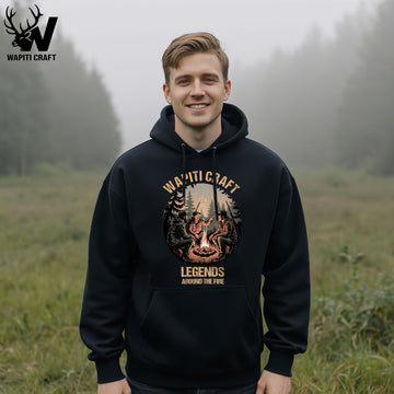 Legends Around the Fire Hoodie Memories and Tales Shared Across Hunting Generations - Wapiti Craft