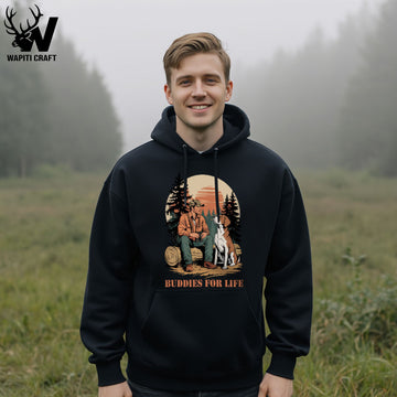 Buddies For Life Hunting Hoodie Man and Dog Companionship in the Wild - Wapiti Craft
