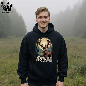 Rewild Yourself Hoodie Embrace Nature and the True Hunters Wild Spirit - Wapiti Craft