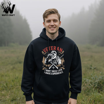 Veteran Hunter Hoodie Experience Over Luck Design for Seasoned Outdoorsmen - Wapiti Craft