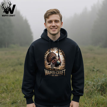 Wild Turkey Season Hoodie Majestic Turkey Design in Realistic Fall Forest - Wapiti Craft