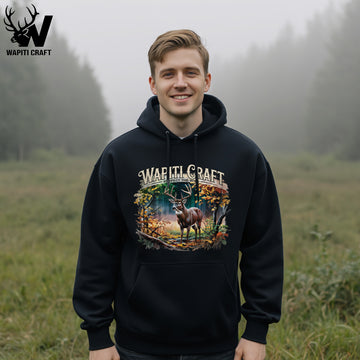 Respect the Wild Buck Majestic Whitetail Deer in Autumn Forest Design Hoodie - Wapiti Craft