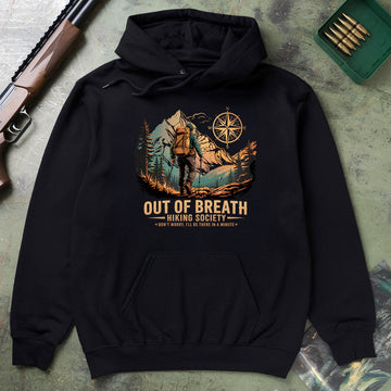 Out Of Breath Hiking Society Tee, Funny Hiking Shirt For Men, Outdoor Adventure Quote Shirt, Gift For Hikers, Wapiti Craft Hoodie