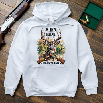 Deer Graphic Tee With Crossed Guns, Born To Hunt Shirt For Men, Forced To Work Hunting Humor, Gift For Hunters, Wapiti Craft Hoodie