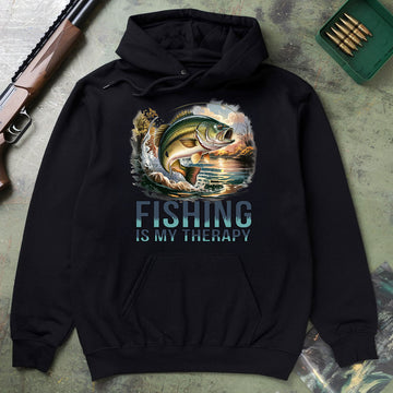Fishing Is My Therapy Bass Tee, Fishing Shirt For Men, Outdoor Adventure Gift, Gift For Fishermen, Wapiti Craft Hoodie
