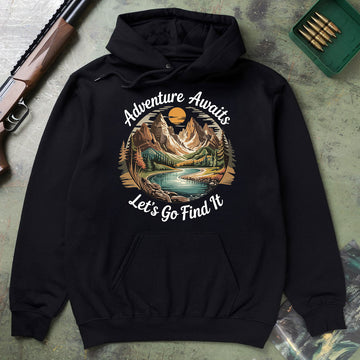 Adventure Shirt For Men, Adventure Awaits Let’s Go Find It Tee, Mountain River Exploration Shirt, Gift For Hikers, Wapiti Craft Hoodie