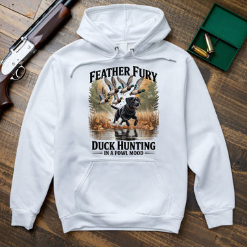 Feather Fury Waterfowl Graphic Tee, Duck Hunting Shirt With Dog And Mallards, In A Fowl Mood Quote, Gift For Hunters, Wapiti Craft Hoodie