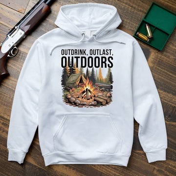 Outdrink Outlast Outdoors Tee, Outdoor Camping Shirt For Men, Fire Camp Exploration Shirt, Gift For Adventurers, Wapiti Craft Hoodie