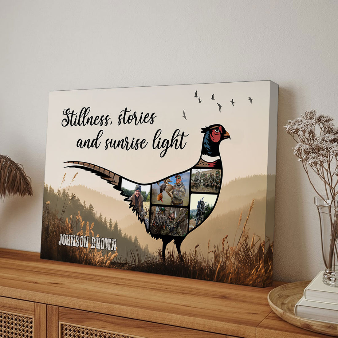 Custom Pheasant Hunting Canvas, Bird Photo Collage Wall Art, Personalized Upland Game Gift For Hunter, Wapiti Craft Canvas