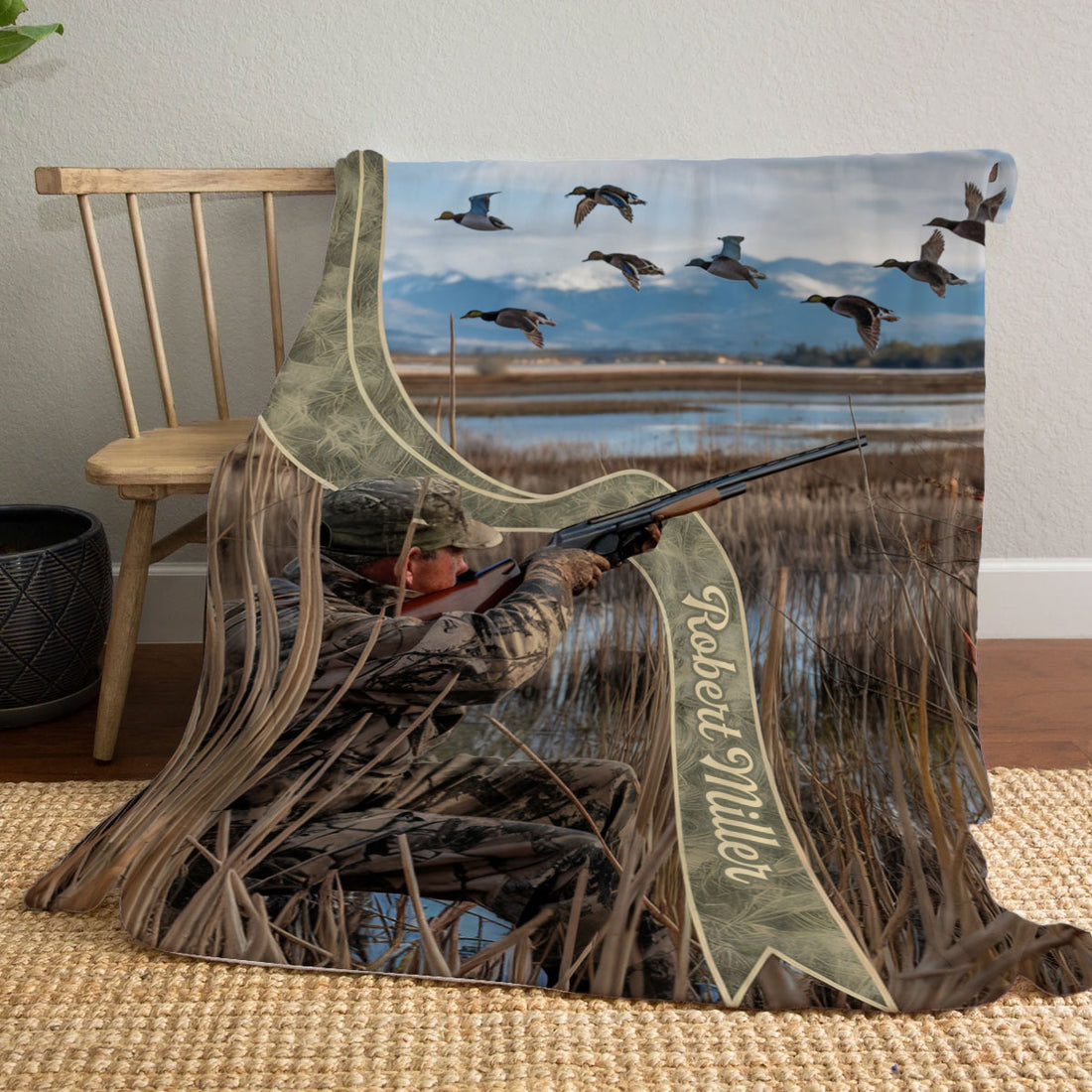 Personalized Hunting Blanket, Custom Outdoor Adventure Gift for Hunter, Duck Hunting Wall Art for Outdoorsman, Wapiti Craft Blanket