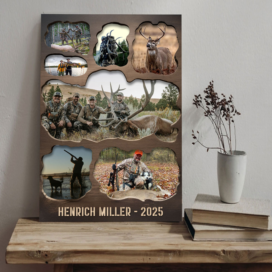 Custom Hunting Photo Collage Canvas, Rustic Outdoor Adventure Wall Art, Personalized Gift For Hunter, Wapiti Craft Canvas