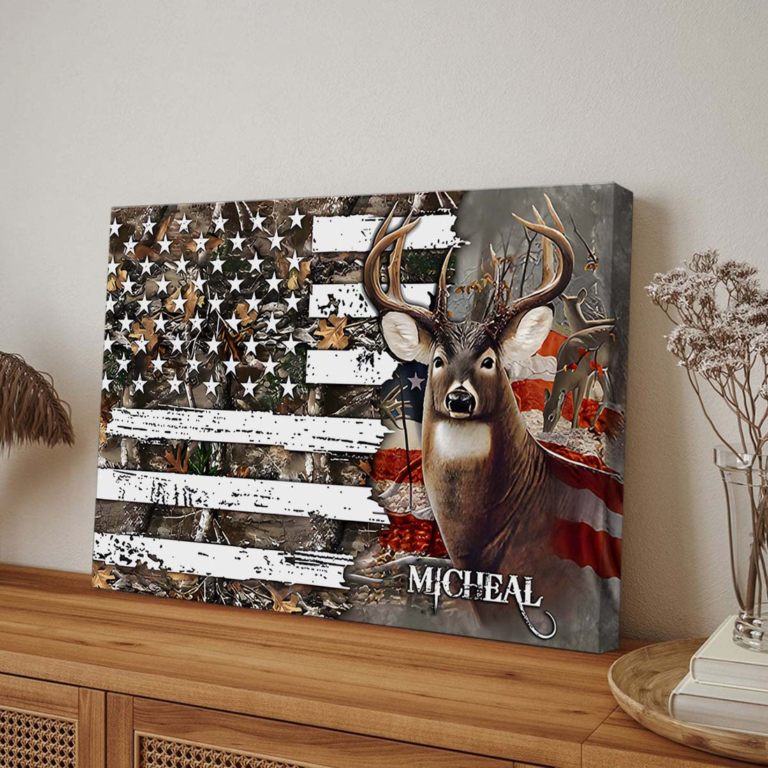 The American Pride Hunting Wall Art, Personalized Canvas, Wapiti Craft Canvas