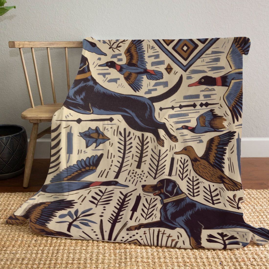 Duck Hunting Dog Blanket, Custom Hunter Gift for Outdoorsman, Wildlife Pattern Throw for Men, Wapiti Craft Blanket