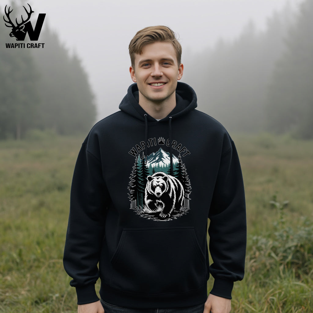 Grizzly Bear Mountain Scene Hoodie Bold Wilderness Spirit and Hunters Pride Wapiti Craft