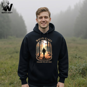 Stalking the Last Night Hoodie Silent Twilight Hunt of Grit and Patience by Brave Outdoorsmen - Wapiti Craft