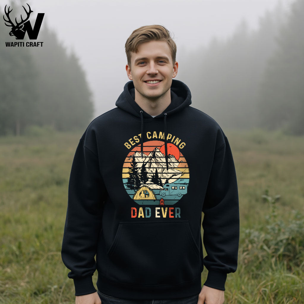 Best Camping Dad Ever Hoodie Camping Memories Retro Camper & Tent Design Gift for Father - Wapiti Craft