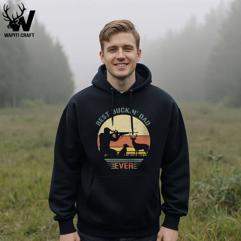 Best Buckin' Dad Ever Hunting Hoodie Retro Deer Silhouette Gift for Father - Wapiti Craft