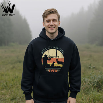 Best Buckin' Dad Ever Hunting Hoodie Retro Deer Silhouette Gift for Father - Wapiti Craft