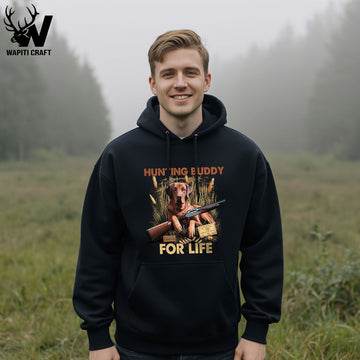 Hunting Buddy For Life Dog Hoodie Hunting Memories Loyal Dog And Gun Wapiti Craft