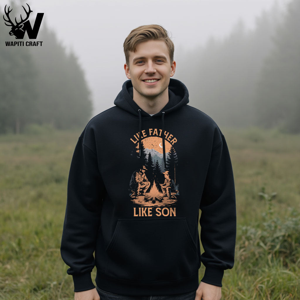 Like Father Like Son Camping Hoodie Campfire Design Gift For Dad - Wapiti Craft