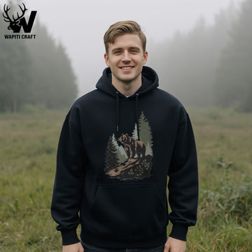 Silent Guardian Hoodie Wilderness Bear Minimal Nature Scene – Wapiti Craft