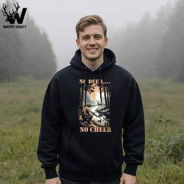 No Deer,... No Cheer Funny Hunting Hoodie Retro Forest Artwork Designed By Wapiti Craft