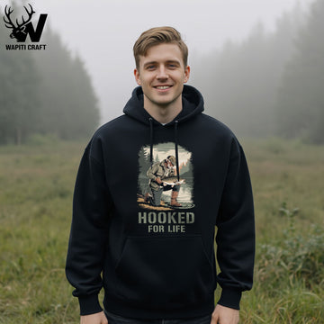 Hooked For Life Fishing Hoodie – Veteran Fisherman Design for Outdoor Lifestyle Lovers