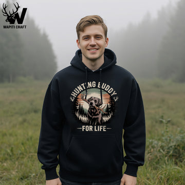 Hunting Buddy For Life Hoodie Loyal Dog and Trophy Graphic for Passionate Outdoorsmen and Hunters - Wapiti Craft