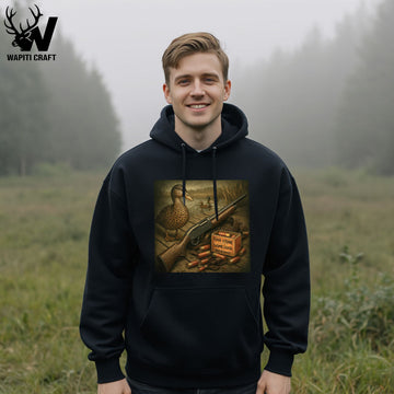 Duck Season Essentials Hoodie Waterfowl Hunting Art with Buckshot and Shotgun - Wapiti Craft