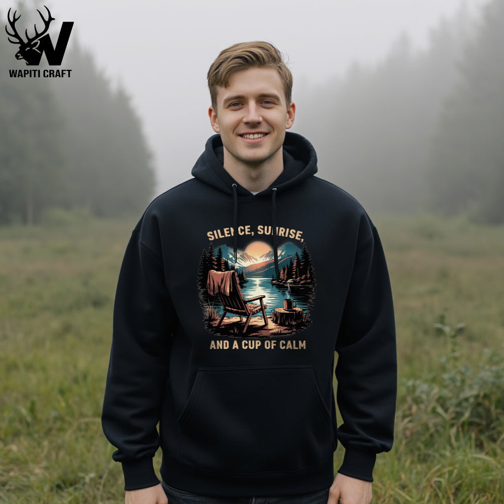 Cup of Calm Hoodie Sunrise Serenity Outdoor Nature Scene - Wapiti Craft