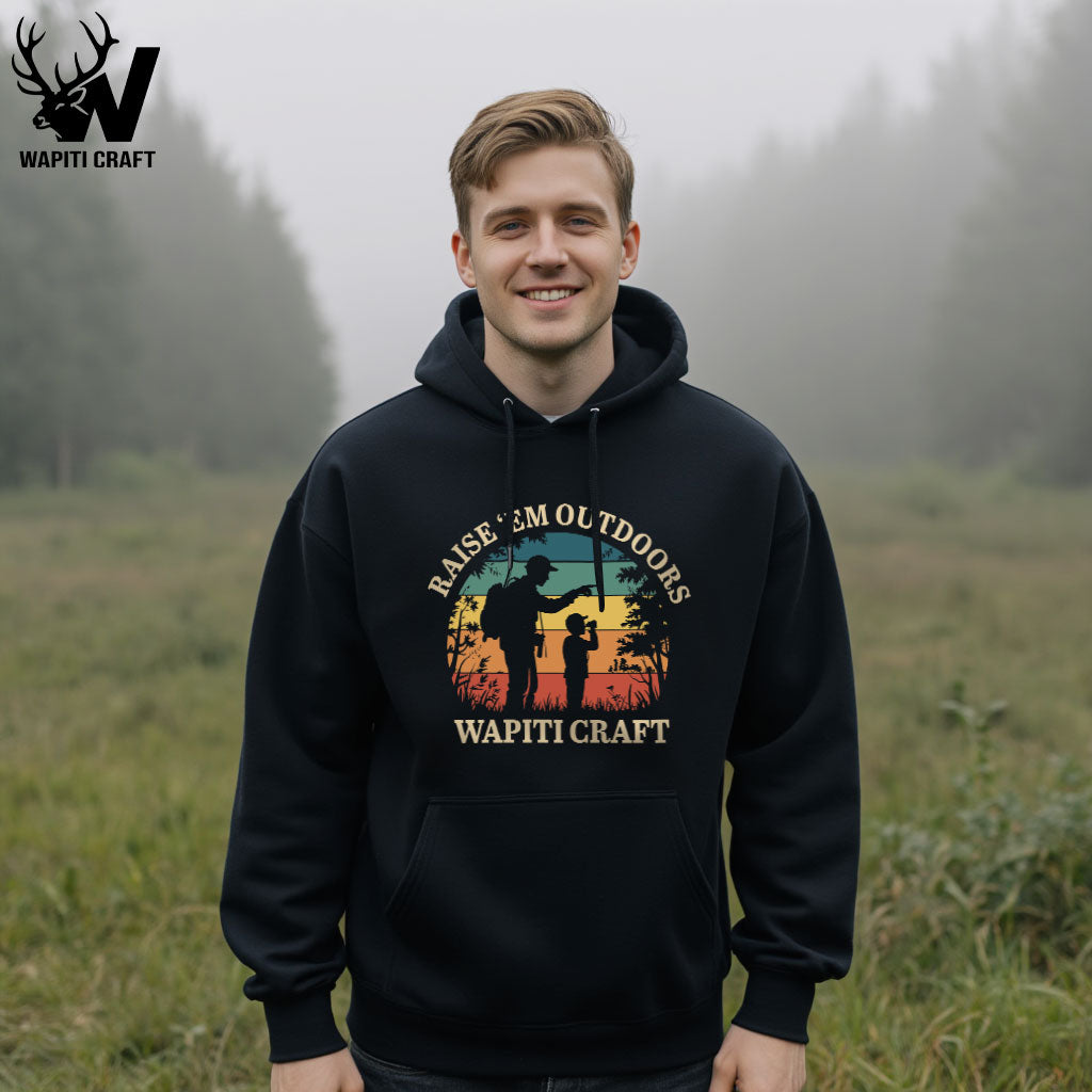 Raise 'Em Outdoors Hoodie Father and Child Bond Over Nature and Outdoor Living  Gift For Father - Wapiti Craft