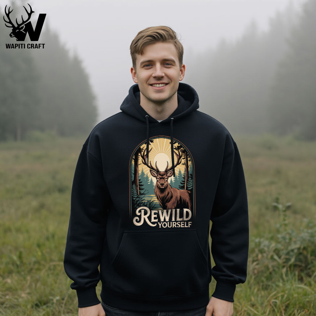 Rewild Yourself Hoodie Embrace Nature and the True Hunters Wild Spirit - Wapiti Craft