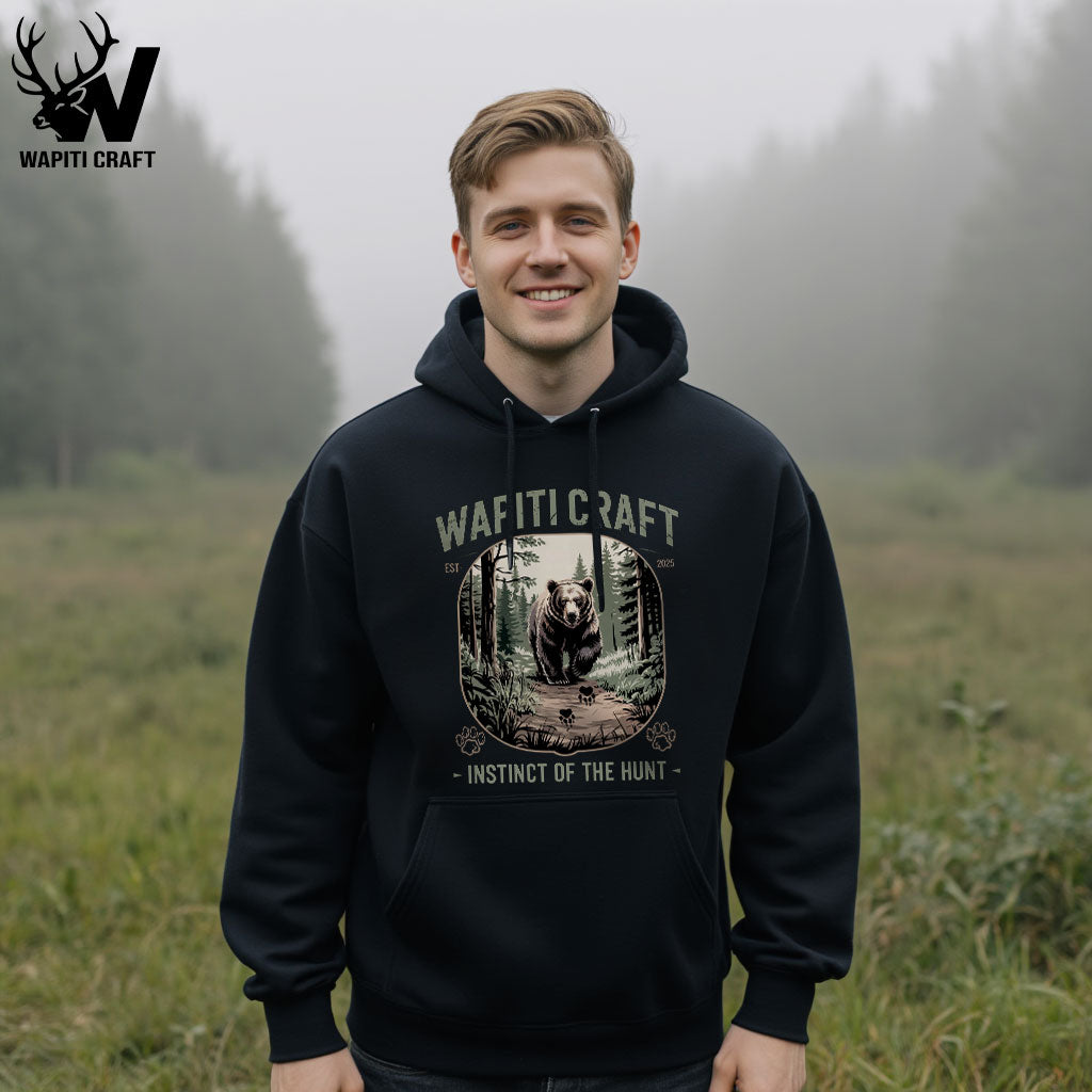Instinct of the Hunt Hoodie Wild Bear Tracking Design for Bold Nature Loving Hunters - Wapiti Craft