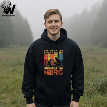 Father Is The Greatest Teacher And Hero Retro Design Hoodie Gift For Father - Wapiti Craft