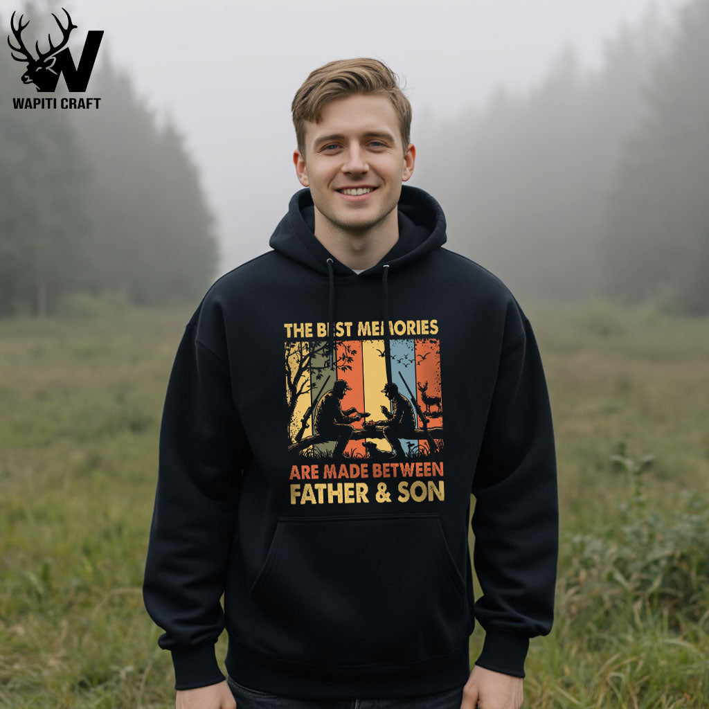 Best Moment Father and Son Hoodie Hunting Memories in the Woods  Gift for Dad - Wapiti Craft