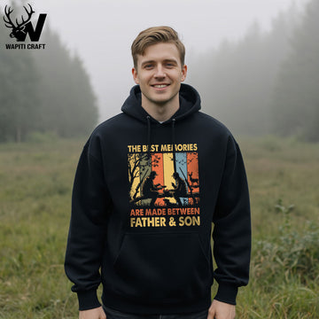 Best Moment Father and Son Hoodie Hunting Memories in the Woods  Gift for Dad - Wapiti Craft