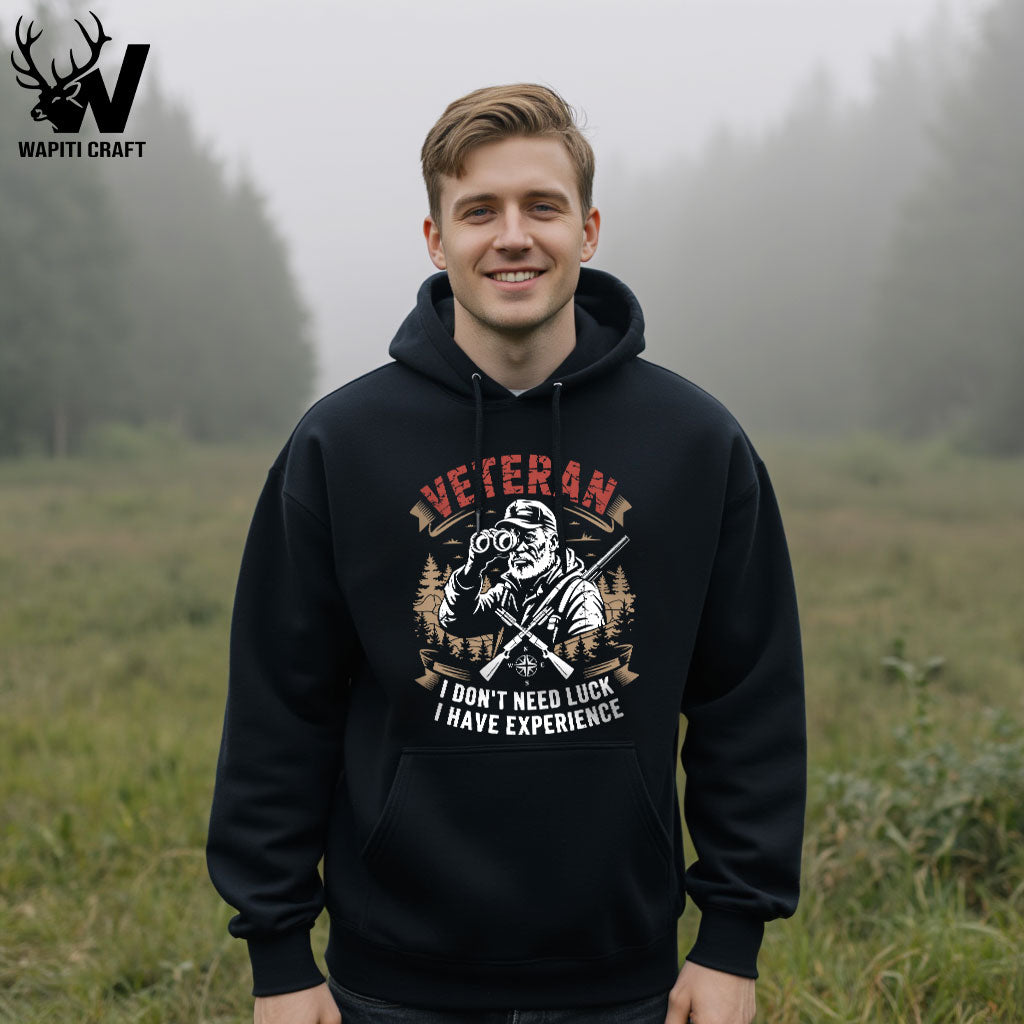 Veteran Hunter Hoodie Experience Over Luck Design for Seasoned Outdoorsmen - Wapiti Craft