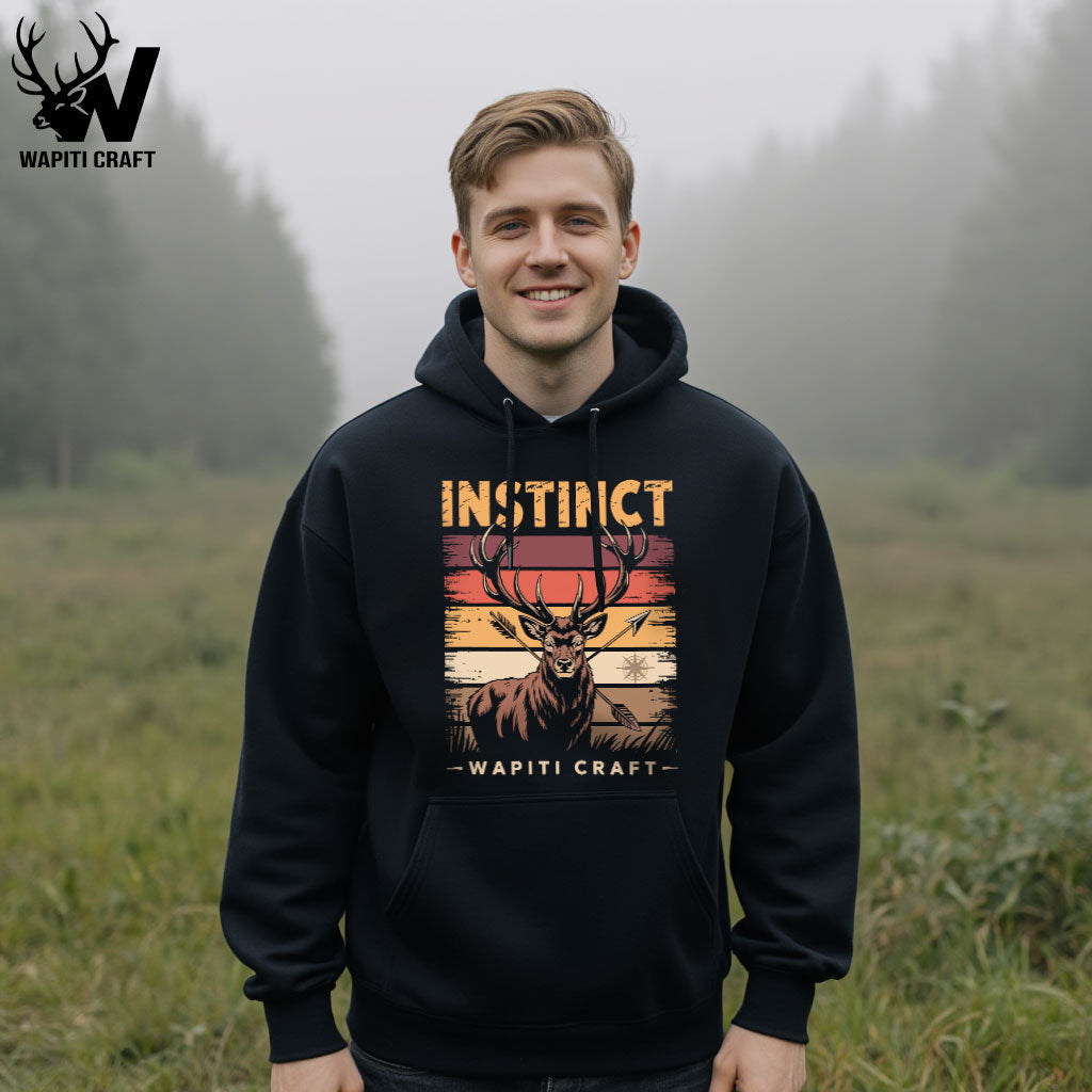 Elk Hunting Instinct Hoodie Retro Sunset Design with the Spirit and Pride of a Hunter - Wapiti Craft