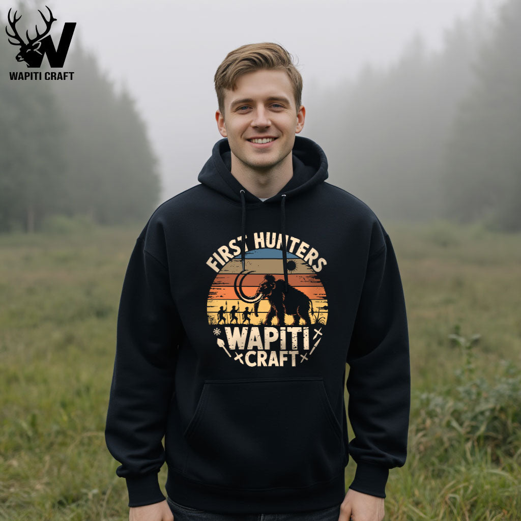 First Hunters Hoodie Vintage Tribal Mammoth Hunting Design for True Outdoorsmen and Hunters - Wapiti Craft