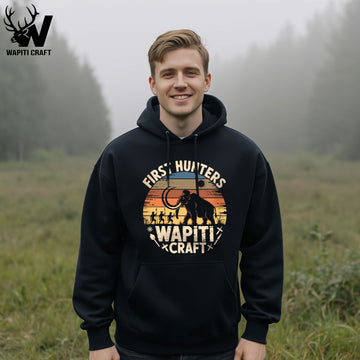 First Hunters Hoodie Vintage Tribal Mammoth Hunting Design for True Outdoorsmen and Hunters - Wapiti Craft