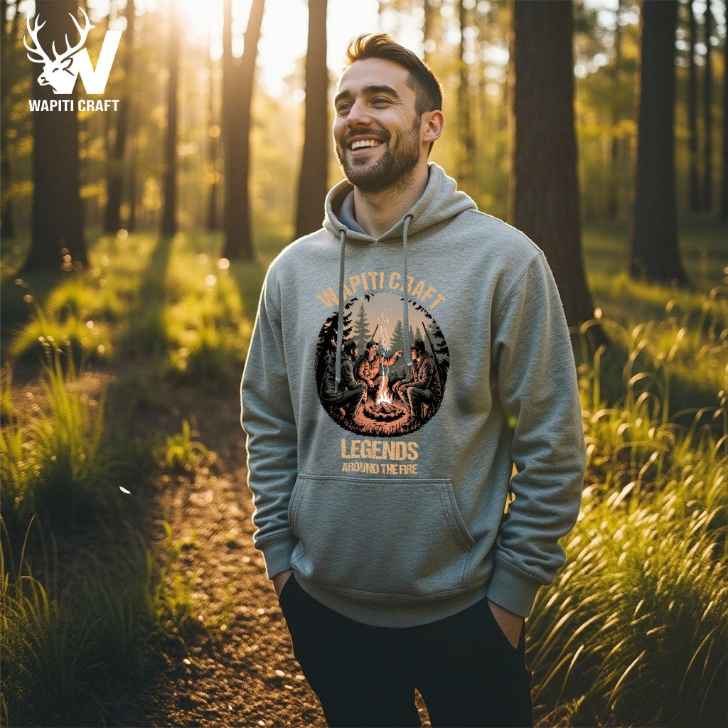 Legends Around the Fire Hoodie Memories and Tales Shared Across Hunting Generations - Wapiti Craft