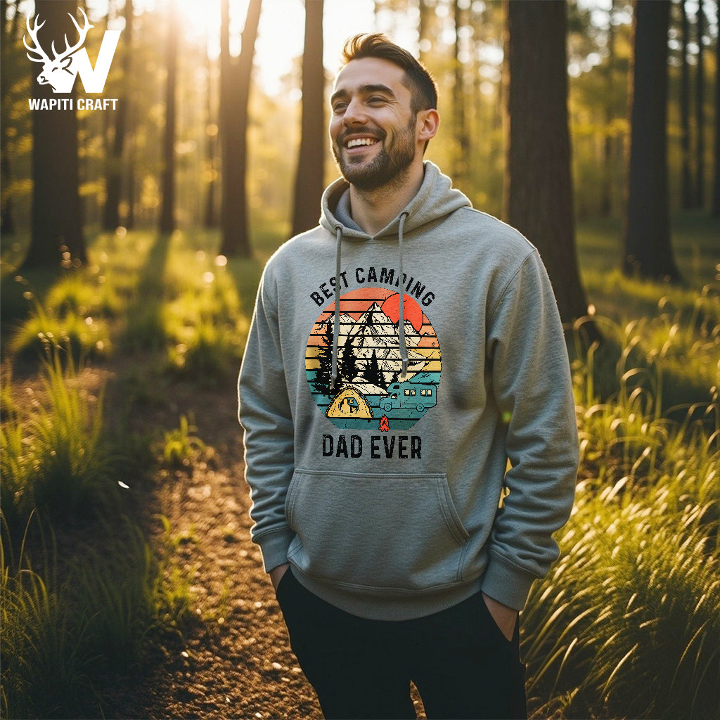 Best Camping Dad Ever Hoodie Camping Memories Retro Camper & Tent Design Gift for Father - Wapiti Craft