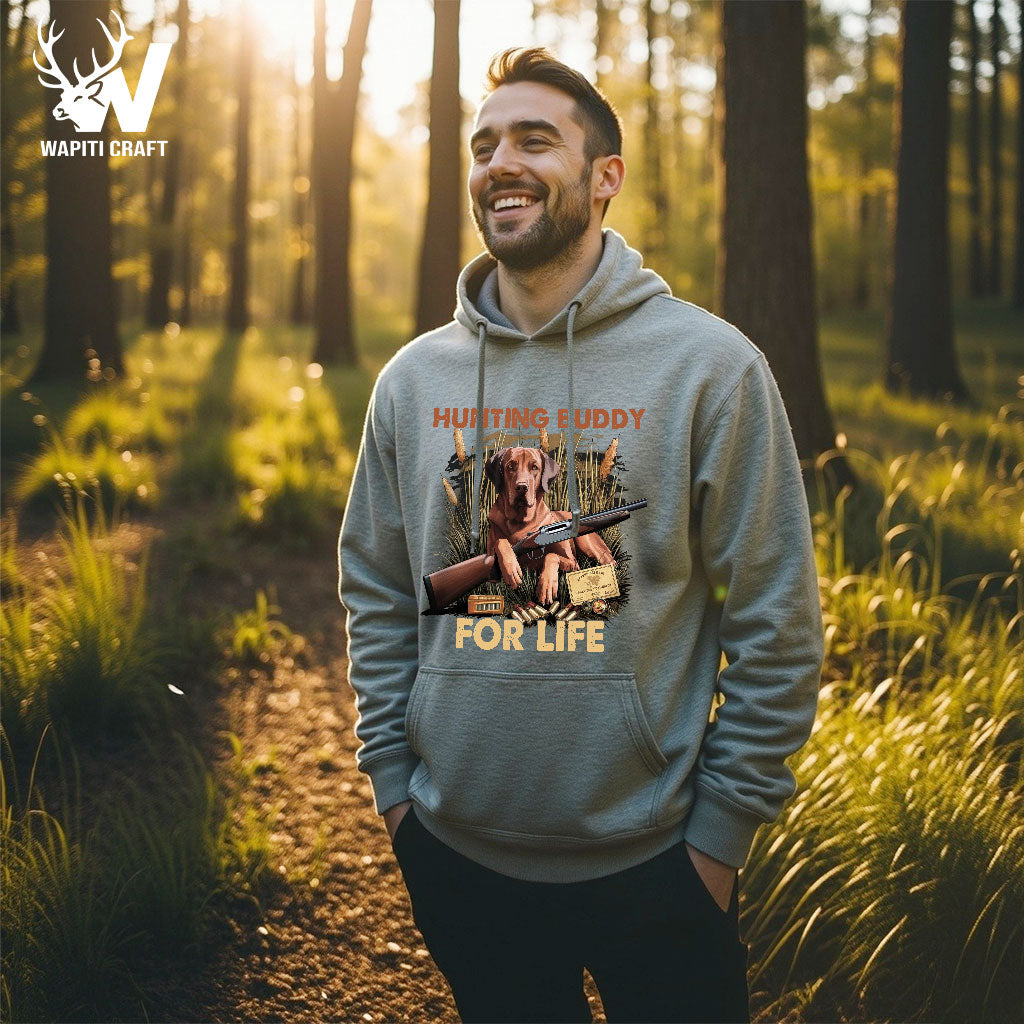 Hunting Buddy For Life Dog Hoodie Hunting Memories Loyal Dog And Gun Wapiti Craft