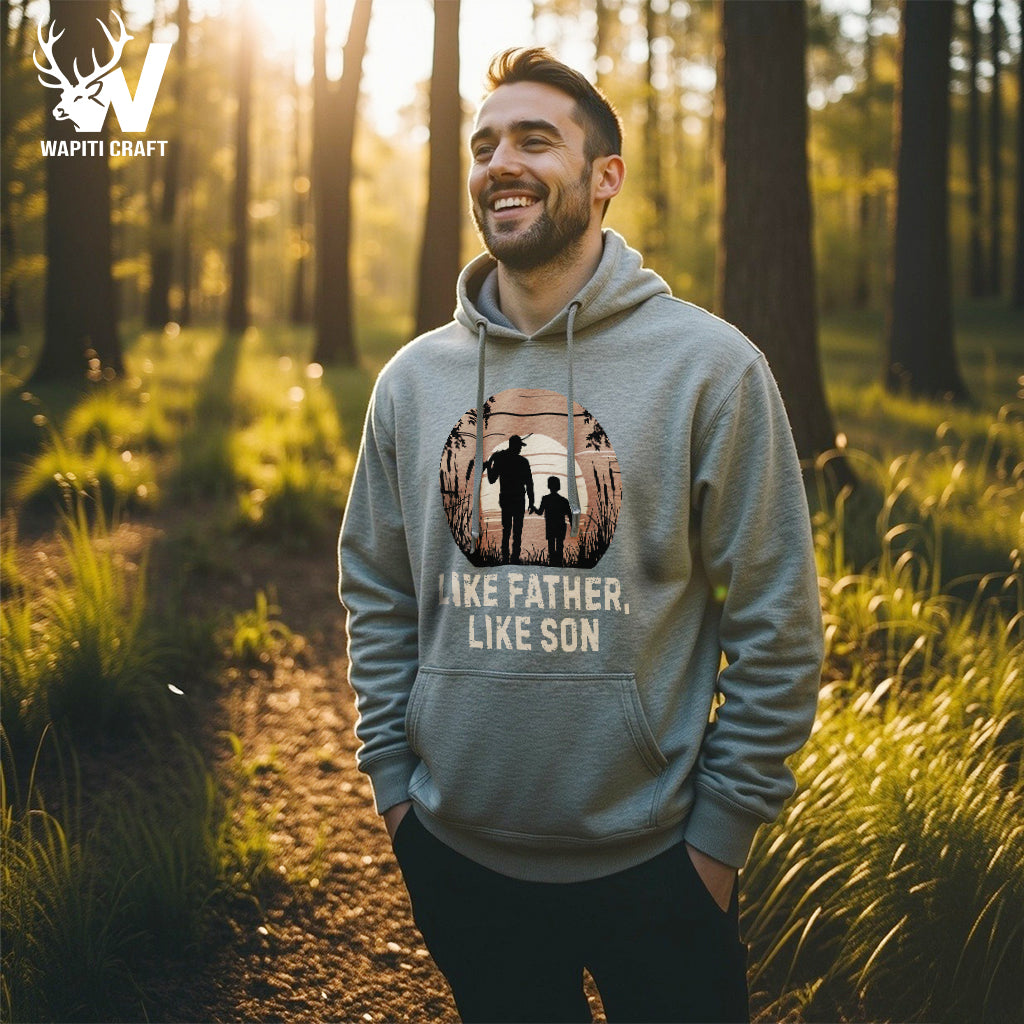 Like Father Like Son Camping Hoodie Retro Sunset Design Gift For Dad - Wapiti Craft