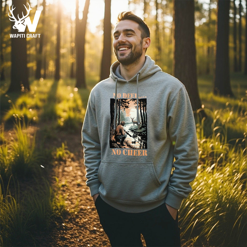 No Deer,... No Cheer Funny Hunting Hoodie Retro Forest Artwork Designed By Wapiti Craft