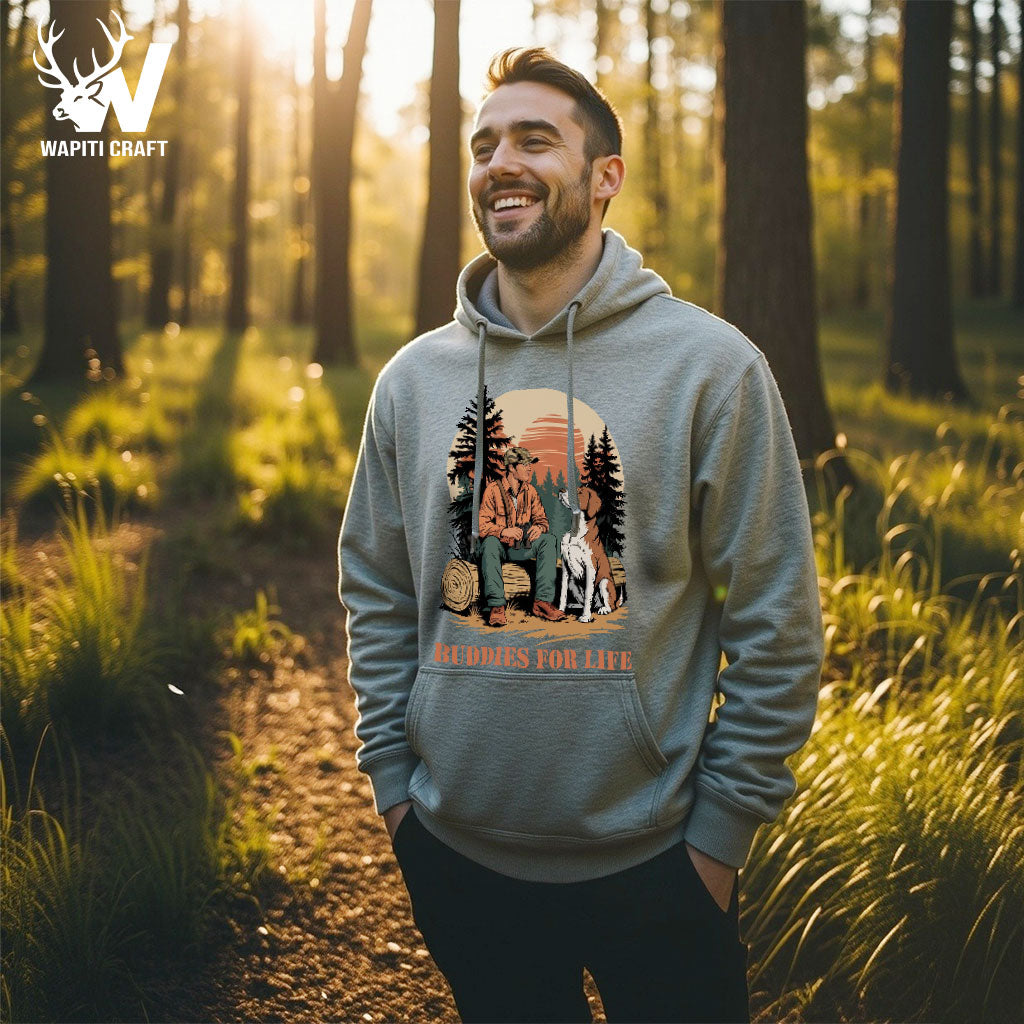 Buddies For Life Hunting Hoodie Man and Dog Companionship in the Wild - Wapiti Craft