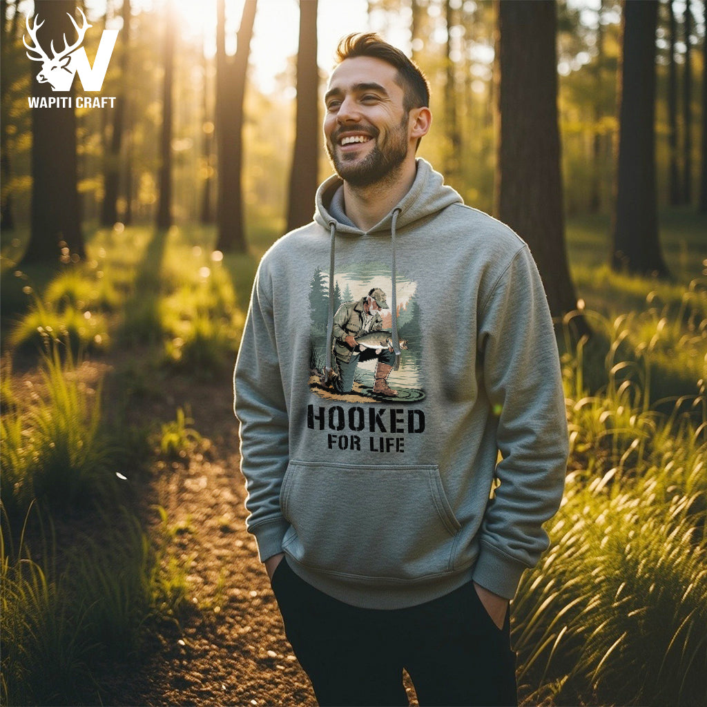 Hooked For Life Fishing Hoodie – Veteran Fisherman Design for Outdoor Lifestyle Lovers