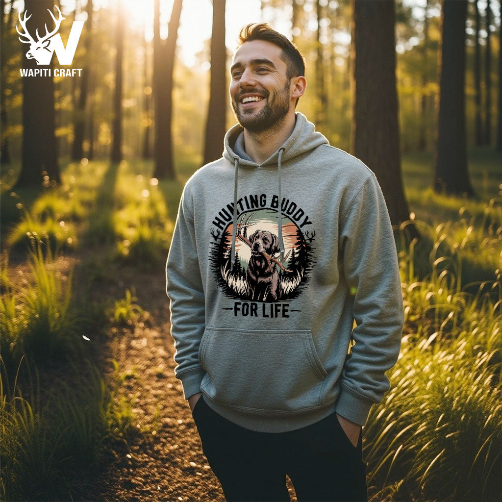 Hunting Buddy For Life Hoodie Loyal Dog and Trophy Graphic for Passionate Outdoorsmen and Hunters - Wapiti Craft
