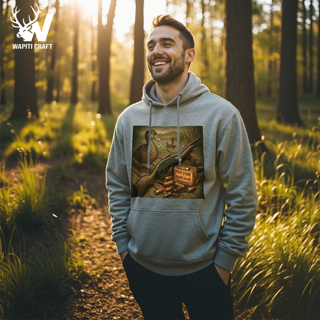 Duck Season Essentials Hoodie Waterfowl Hunting Art with Buckshot and Shotgun - Wapiti Craft