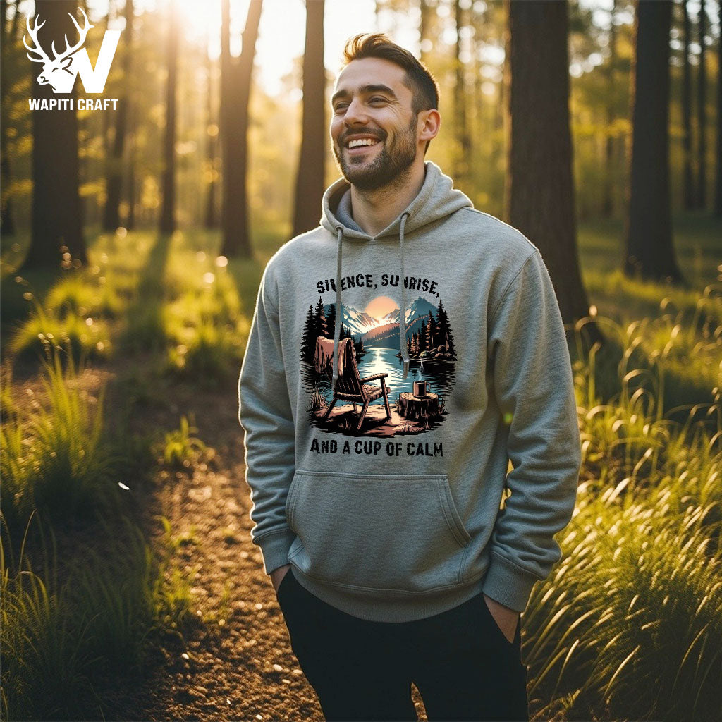 Cup of Calm Hoodie Sunrise Serenity Outdoor Nature Scene - Wapiti Craft